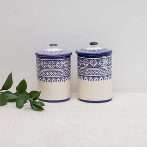Hand-Painted Moroccan Ceramic Canister with Lid
